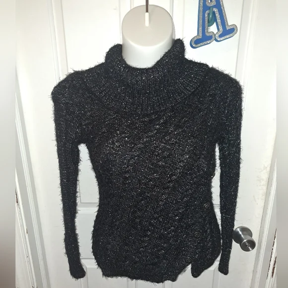 🆕️ Belldini Black Label Women's Lurex Cowl Neck Eyelash Sweater Sz S - Picture 9 of 9
